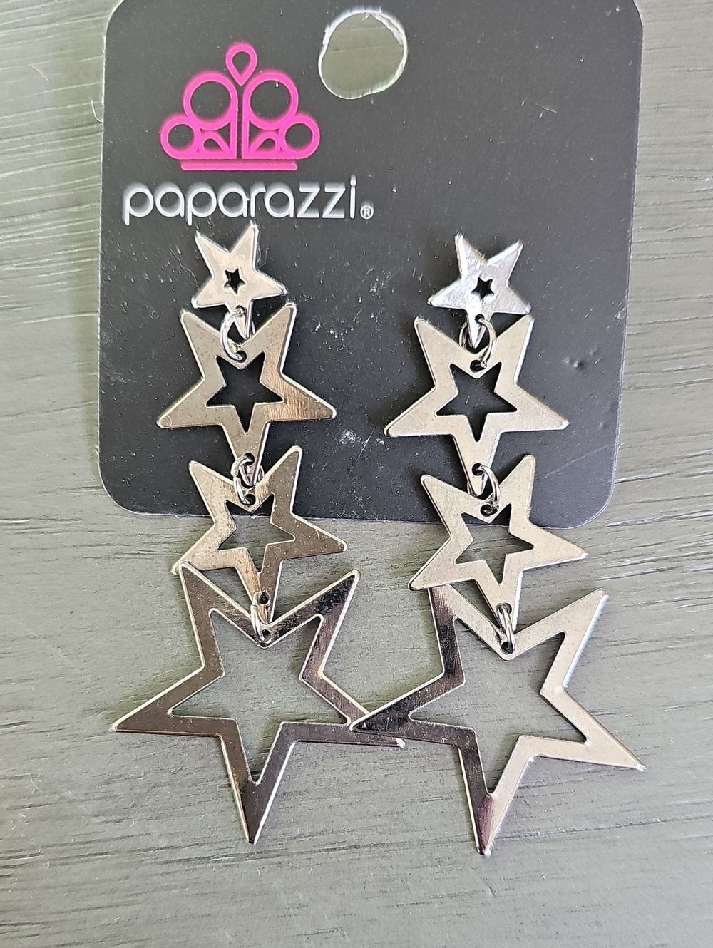 paparazzi Silver Tiered Star Dangle Earrings